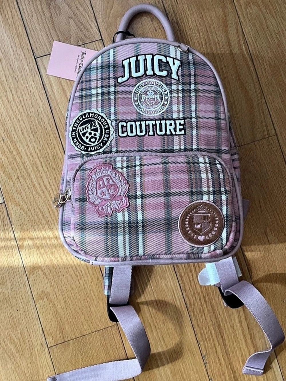 Juicy Couture Juicy Varsity Backpack Plaid Pink & Multicolor NWT